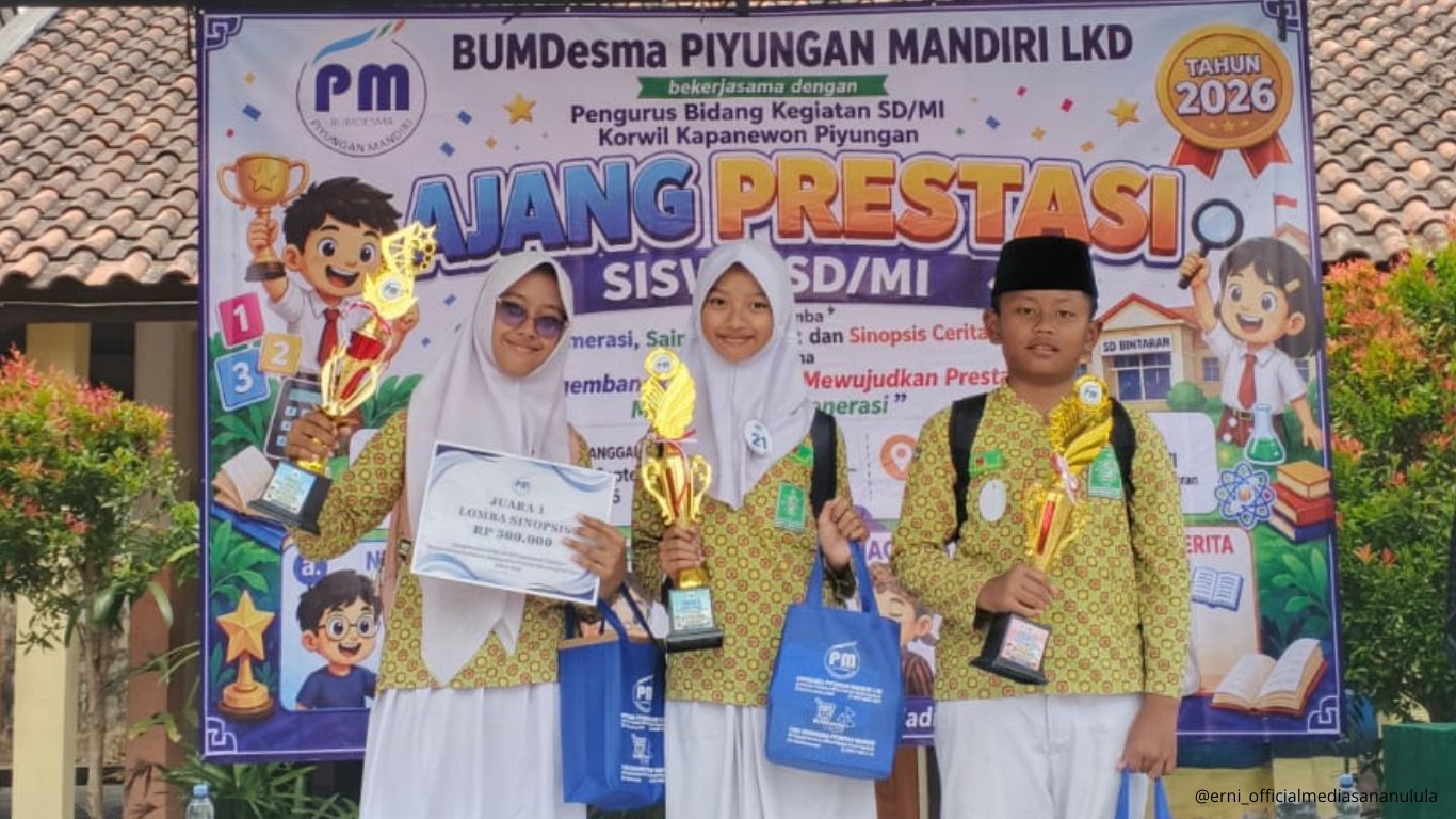 Borong 3 Trophy, MI Sananul Ula Daraman Sukses di Ajang Prestasi Siswa SD/MI Se-Kapanewon Piyungan.